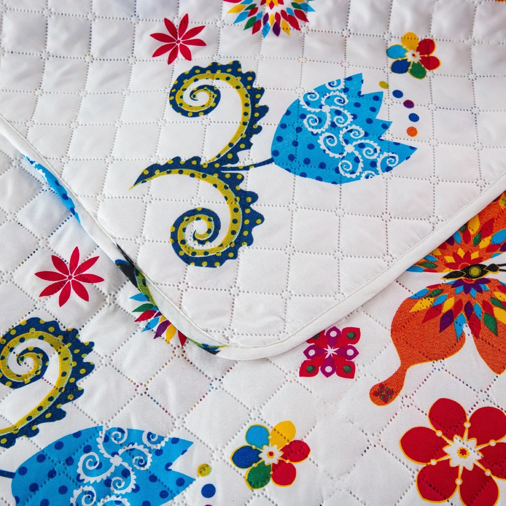 Narzuta na łóżko KOLOROWE MOTYLE biała Rozmiar: 170 x 210 cm