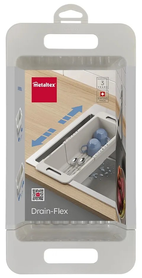 Szary regulowany plastikowy teleskopowy ociekacz na zlew 52x18 cm – Metaltex