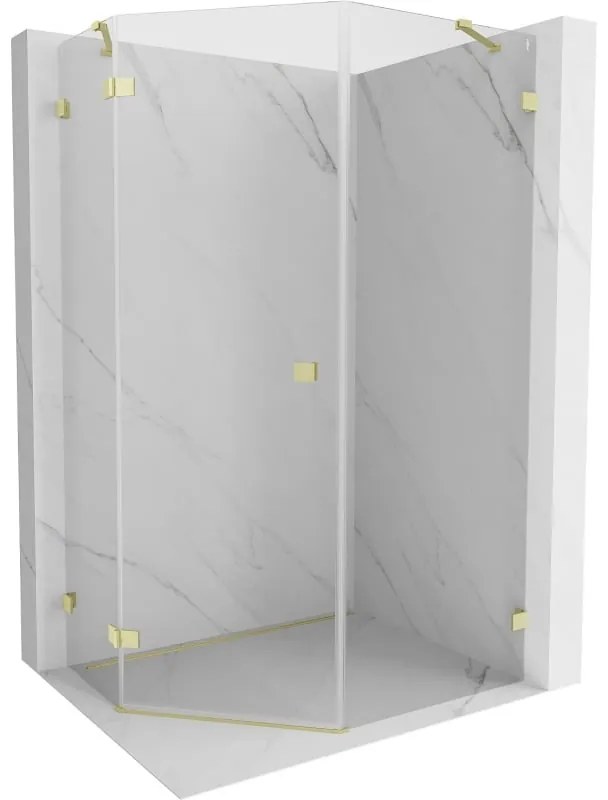 Mexen Lunar kabina prysznicowa pięciokątna uchylna lewa 80 x 100 cm, transparent, złota szczotkowana - 831-080L-100P-55-00-L