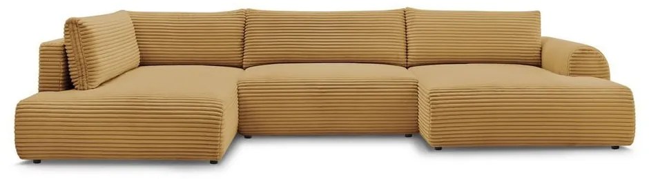 Musztardowy sztruksowy rozkładany/ze schowkiem narożnik (lewostronny/w kształcie litery U) Lucien – Bobochic Paris