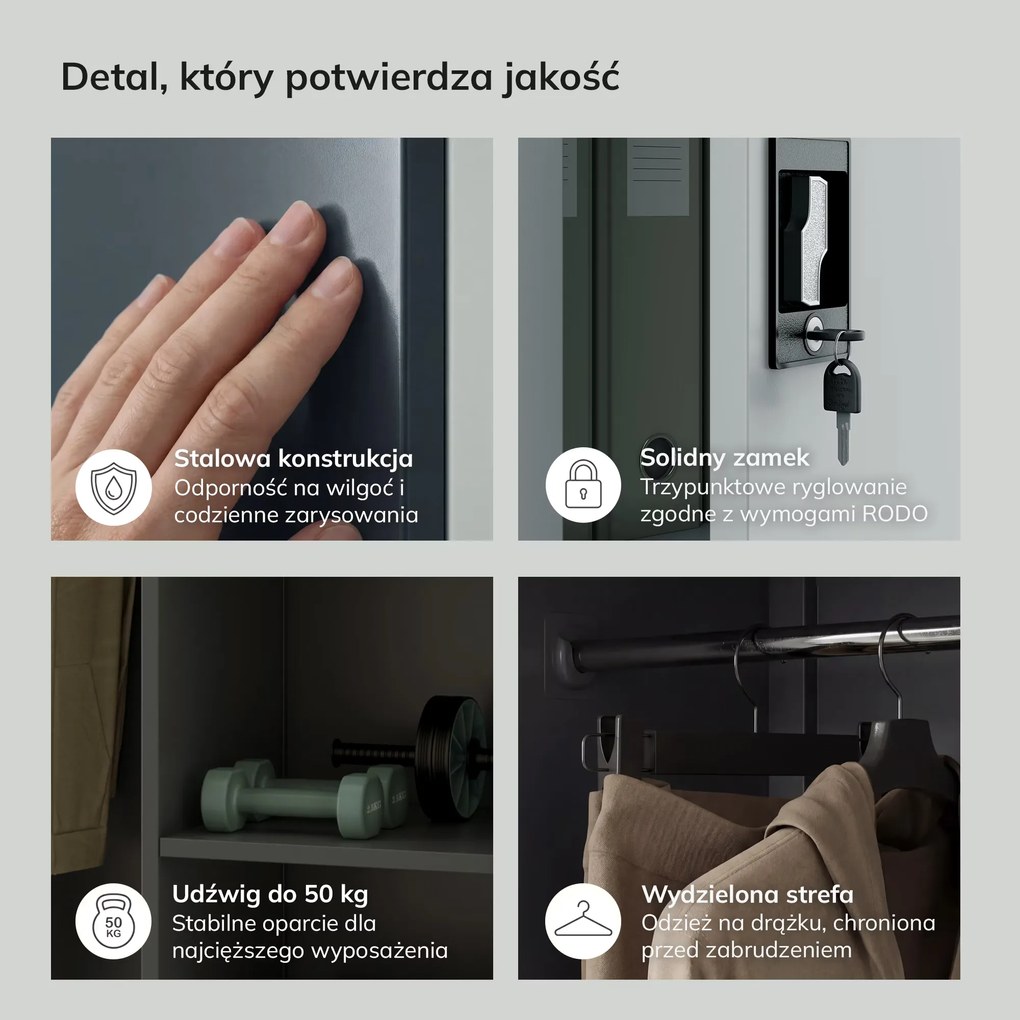 Szafa metalowa wielofunkcyjna: DAWID 900 x 1850 x 450 mm, antracytowo-biała