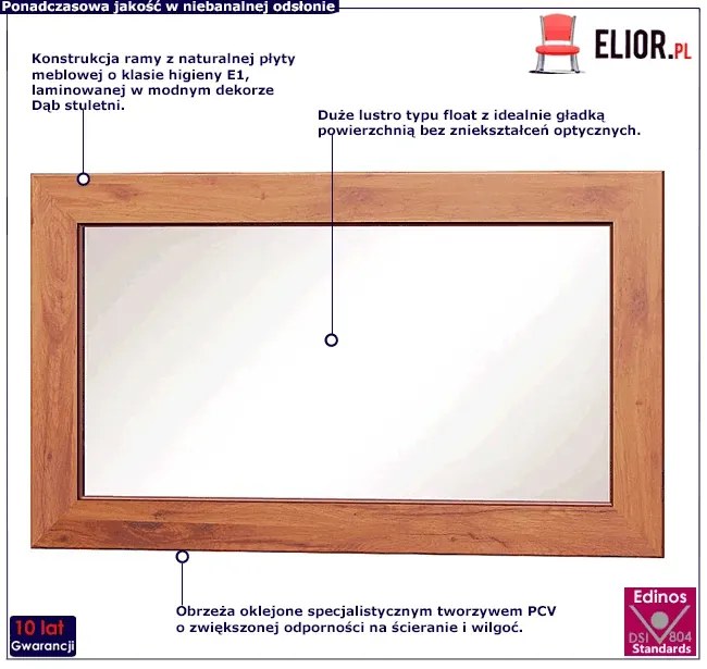 Lustro ścienne 70x120 w ramie dąb stuletni W9-R04