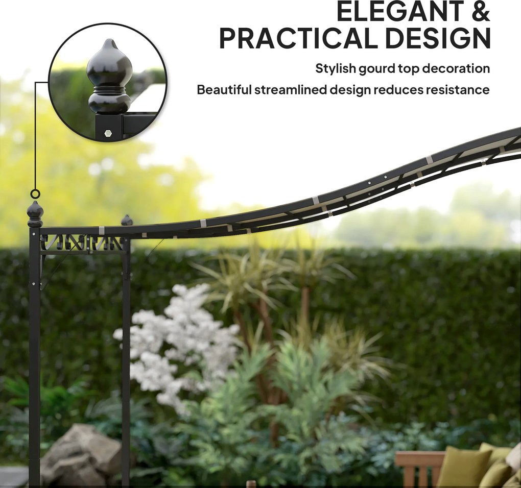 Outsunny Pergola 2,5 x 3 m, Pawilon Ogrodowy Montowany na Ścianie, Odporny na Wodę, Metalowy Stelaż, Otwory Odpływowe, Zadaszenie Przeciwcieniowe, Kremowy