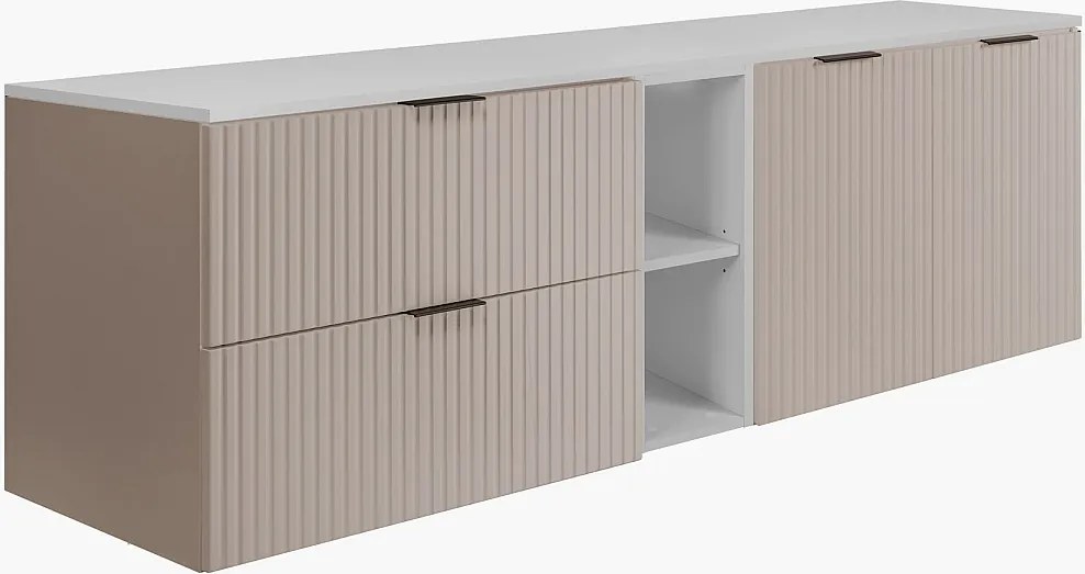 Zestaw łazienkowy: szafka z szufladami, szafka z drzwiami i regał 57×46×180 cm, kolor: biały / Kaszmir, uchwyt czarny