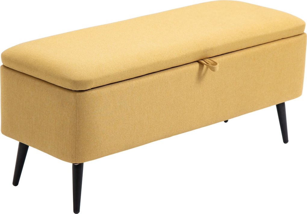 HOMCOM Ławka Tapicerowana z Miejscem Do Przechowywania, w Wyglądzie Lnu, Do 150 kg, 101x38,5x44,5 cm, Żółta