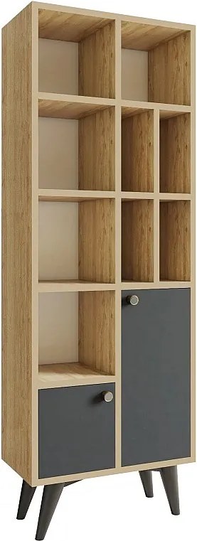 Regał na książki – 60 cm x 170 cm x 30 cm – antracyt i dąb – płyta wiórowa