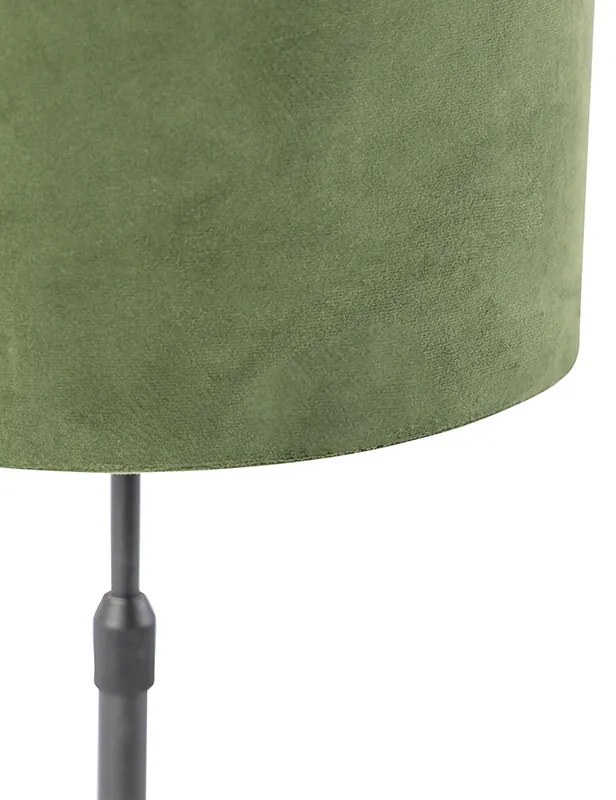 Lampa stołowa czarna z zielonym aksamitnym abażurem ze złotem 25 cm - ParteWiejski/ Rustykalny / Vintage Oswietlenie wewnetrzne