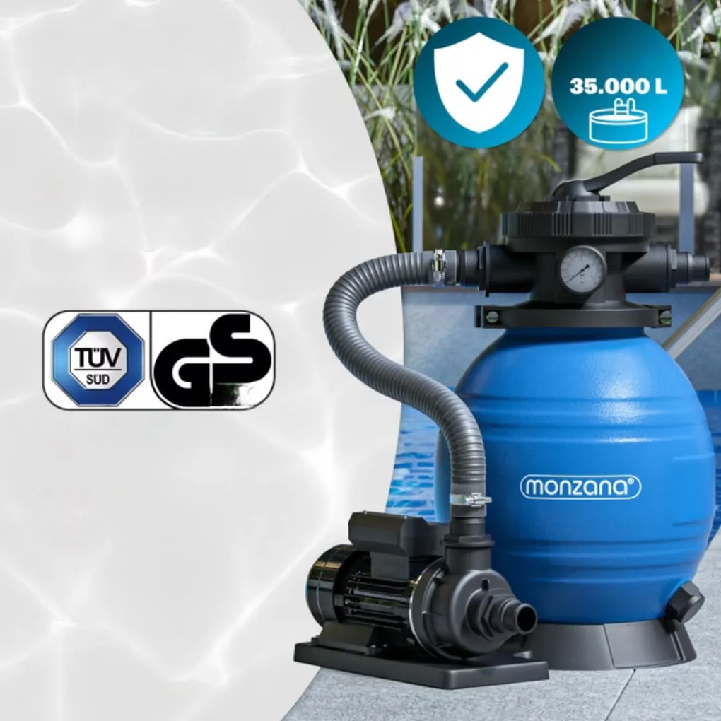 Filtr piaskowy do basenu AQUA z kulami filtrującymi, 10 200 l/h, niebieska Monzana