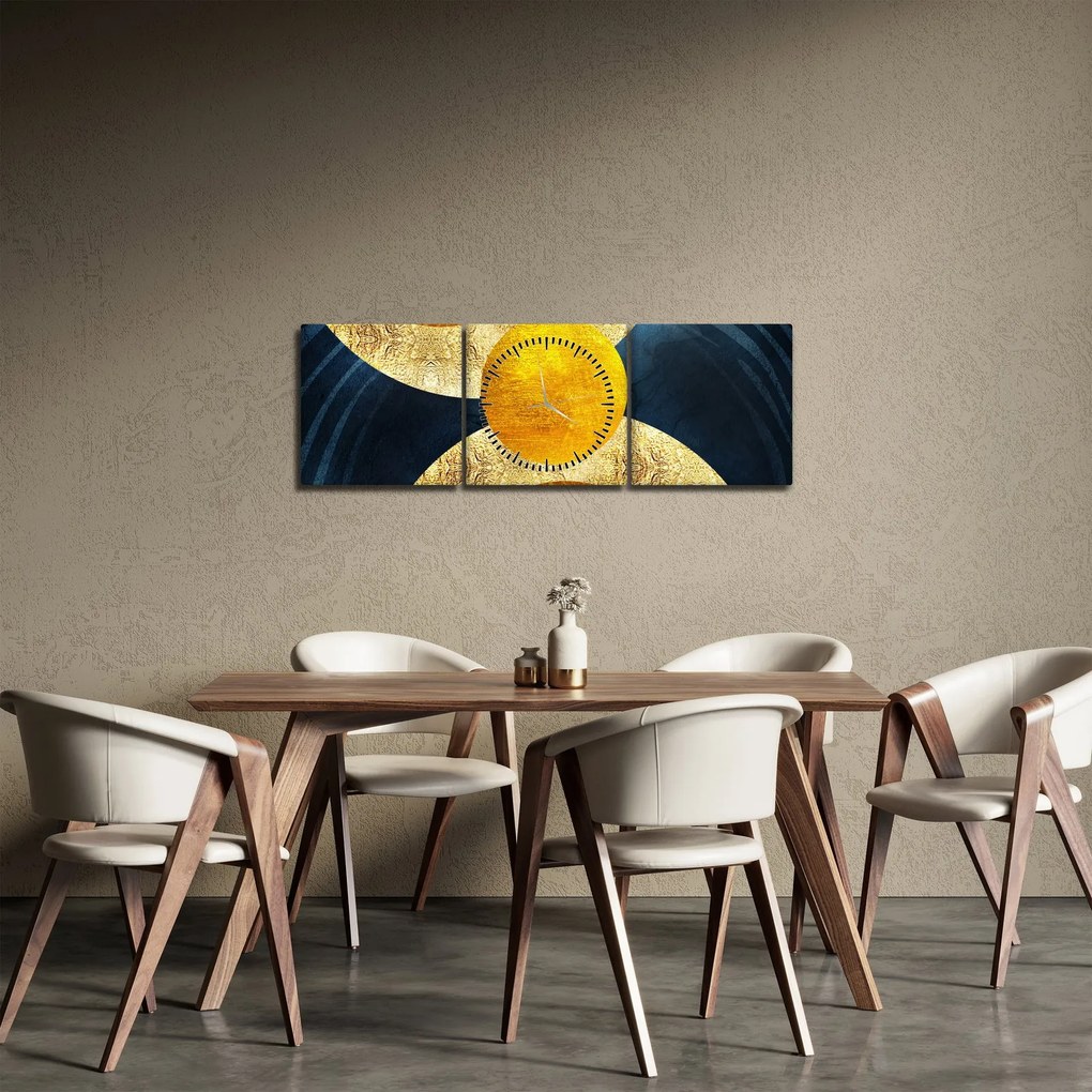 Obraz - Koła (z zegarem) (90x30 cm)