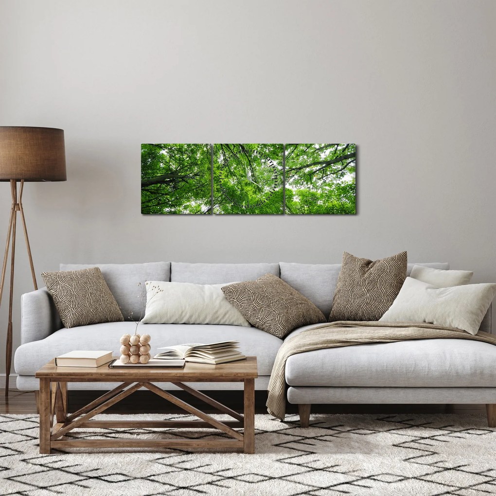 Obraz - Widok do korony drzewa (z zegarem) (90x30 cm)
