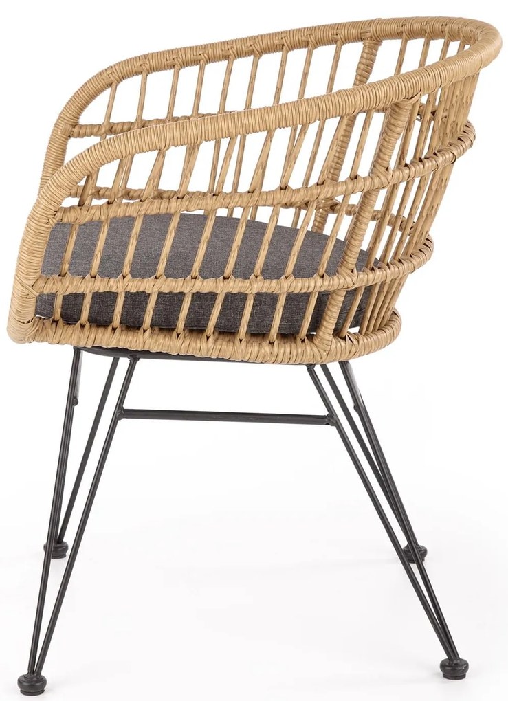 K456 krzesło naturalny/popielaty, rattan syntetyczny, tkanina, boho,