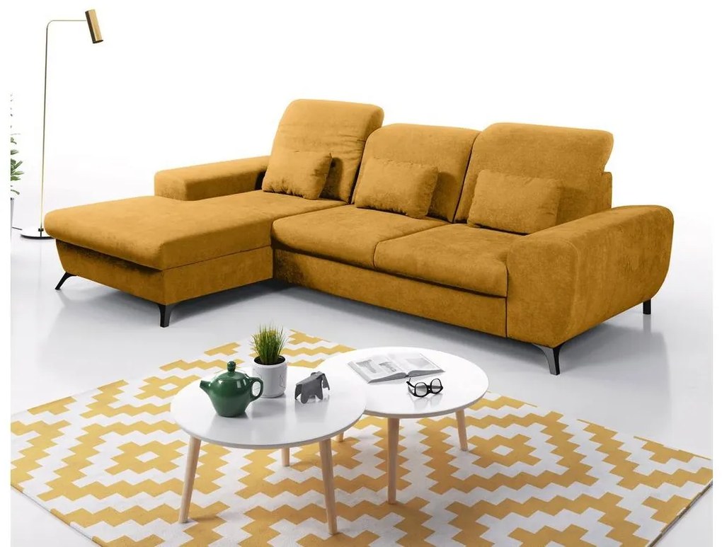 Rozkładany narożnik tapicerowany ALTA w układzie L, lewy, żółty