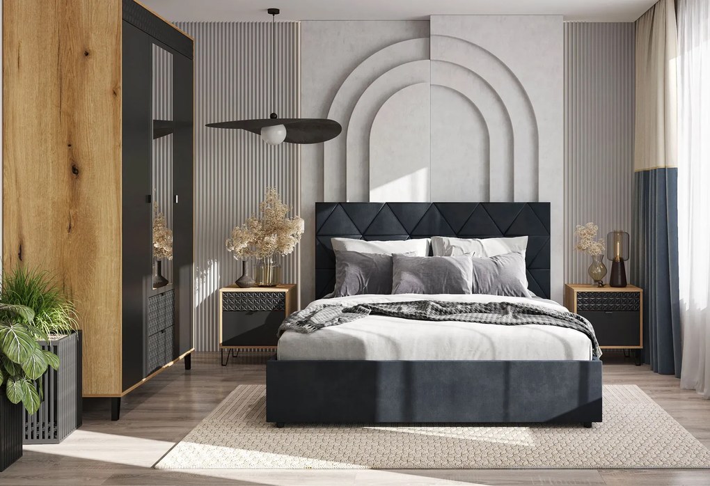 Szafka nocna z szufladą na nóżkach dąb evok + czarny C4-S97