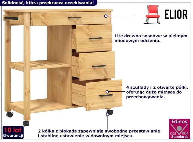 Sosnowa szafka kuchenna na kółkach K7-C30