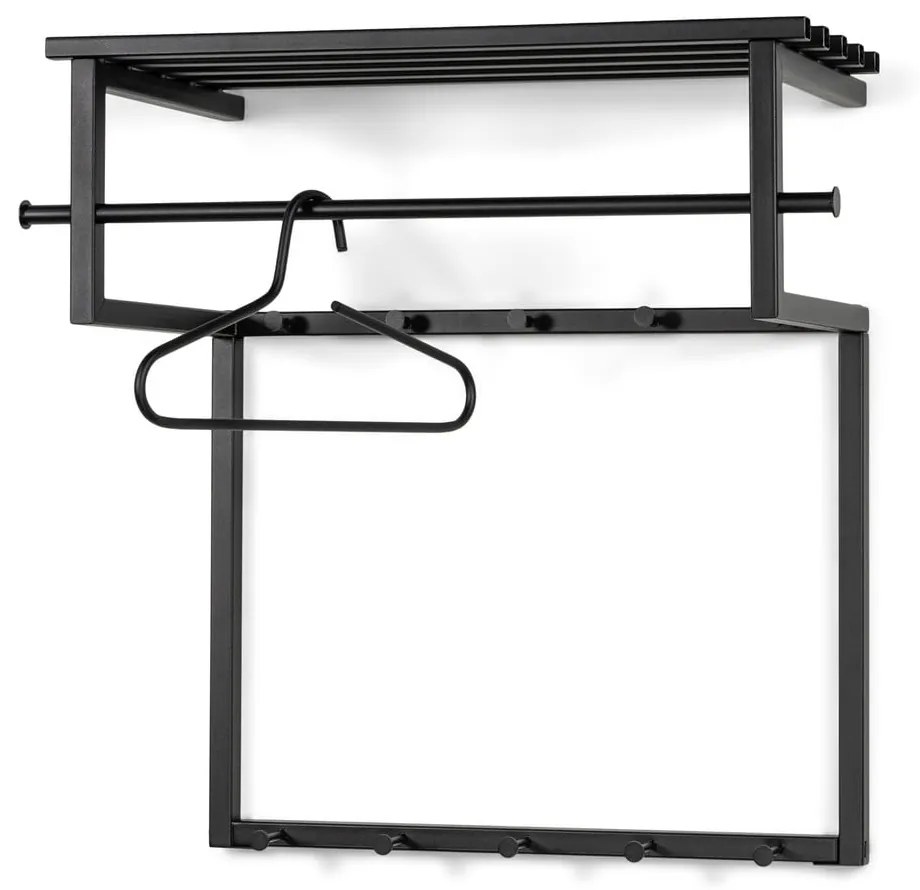 Czarny metalowy wieszak ścienny z półką 76 cm Rizzoli – Spinder Design