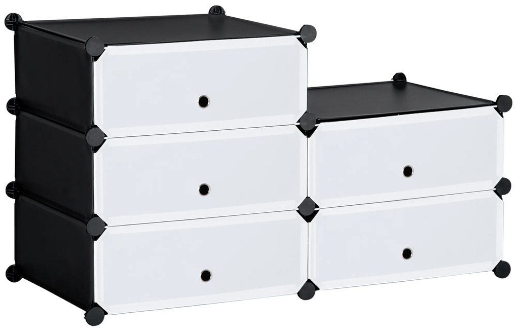 HOMCOM Modułowy system regałów na 6 par butów, 49 cm x 36,5 cm x 108 cm, Czarny+Biały