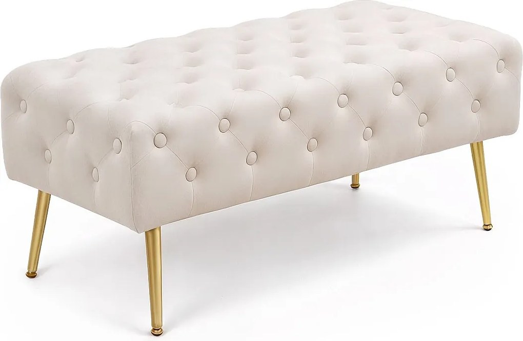 Ławka tapicerowana welurowa pikowana 100 cm MONACO Beżowa