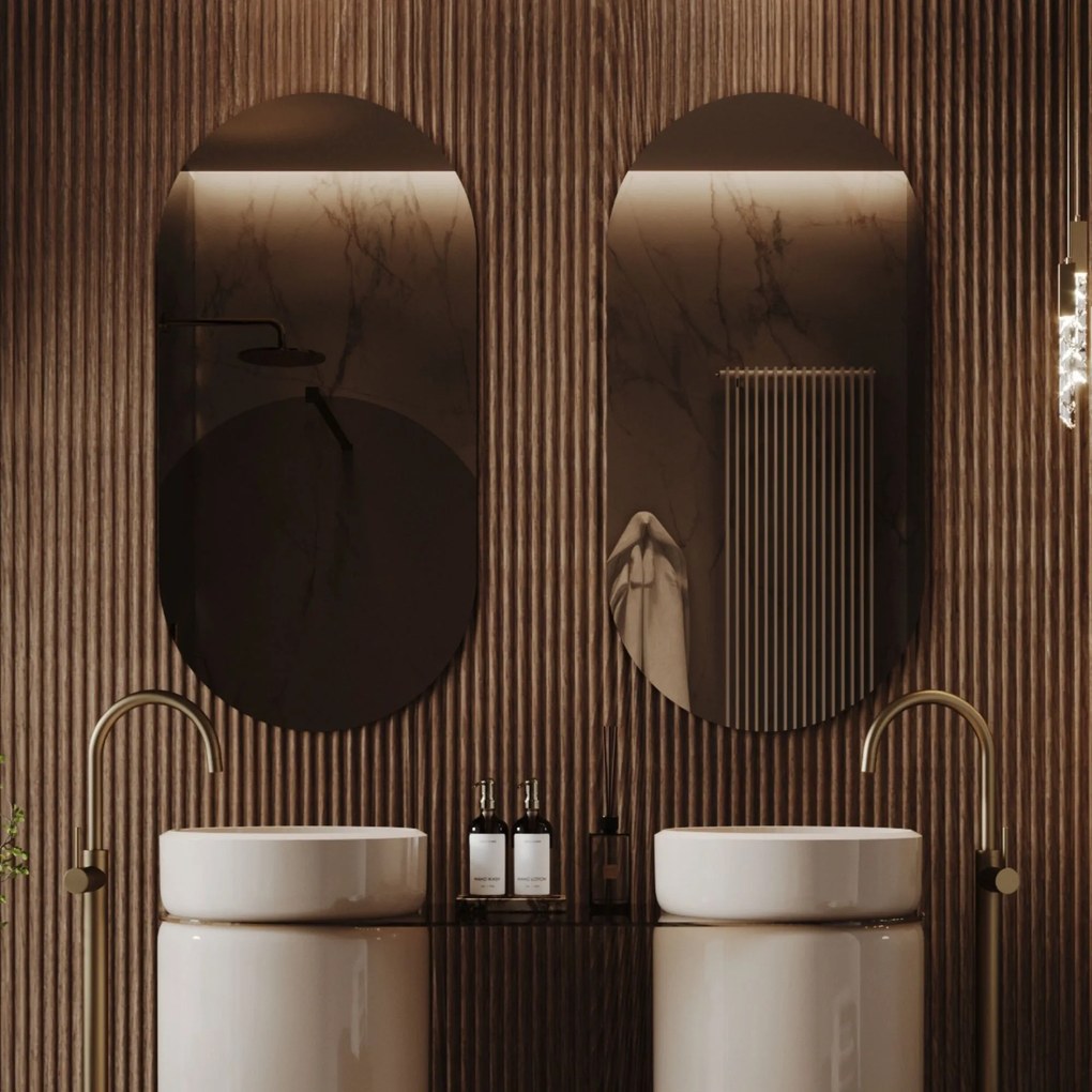 Lustro owalne bez podświetlenia symetryczne bezramowe PLATAN | Różne rozmiary | Różne kolory szkła : Kolor - Srebro, Rozmiar - 70 x 130 cm