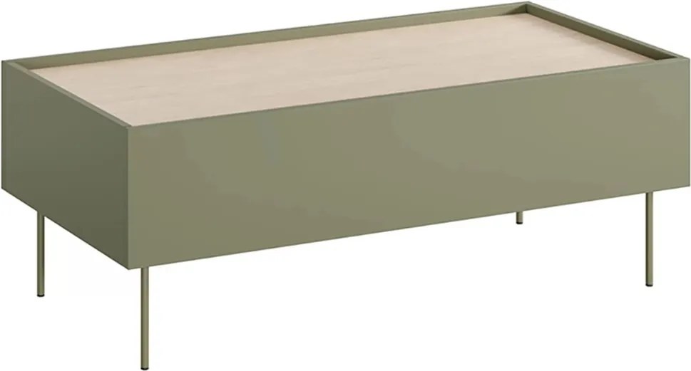 Stolik kawowy Desin 120 cm z szufladami - oliwka / dąb nagano