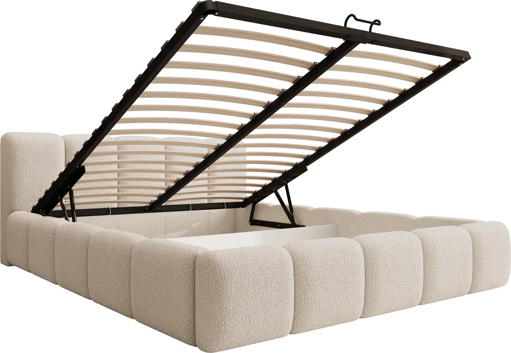 Łóżko tapicerowane Tesia 160x200 z pojemnikiem - beżowa bukla Quelle 03