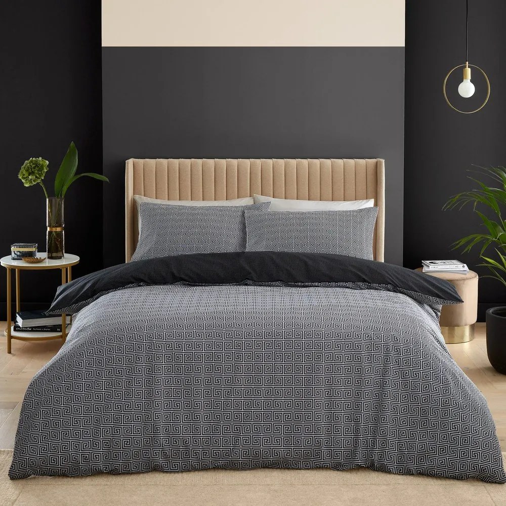 Czarna pościel dwuosobowa 230x220 cm Artemis Greek Key – Catherine Lansfield