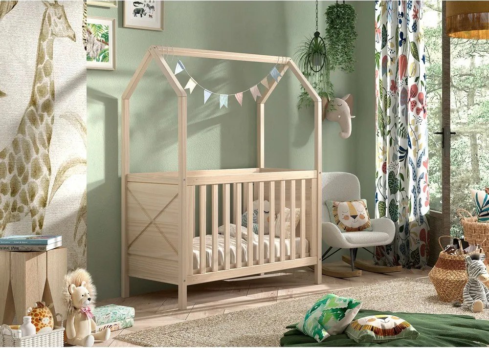 Łóżeczko z litego drewna sosnowego z regulowaną wysokością w naturalnym kolorze 60x120 cm Scott – Vipack