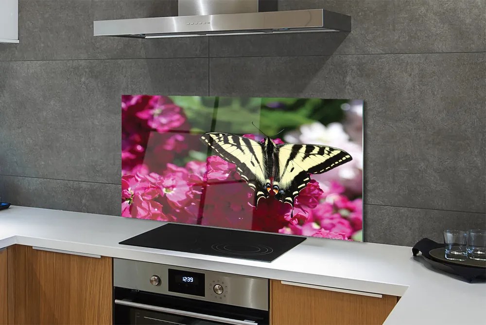 Panel Kuchenny Szklany Motyl na Łące Kwiatowej