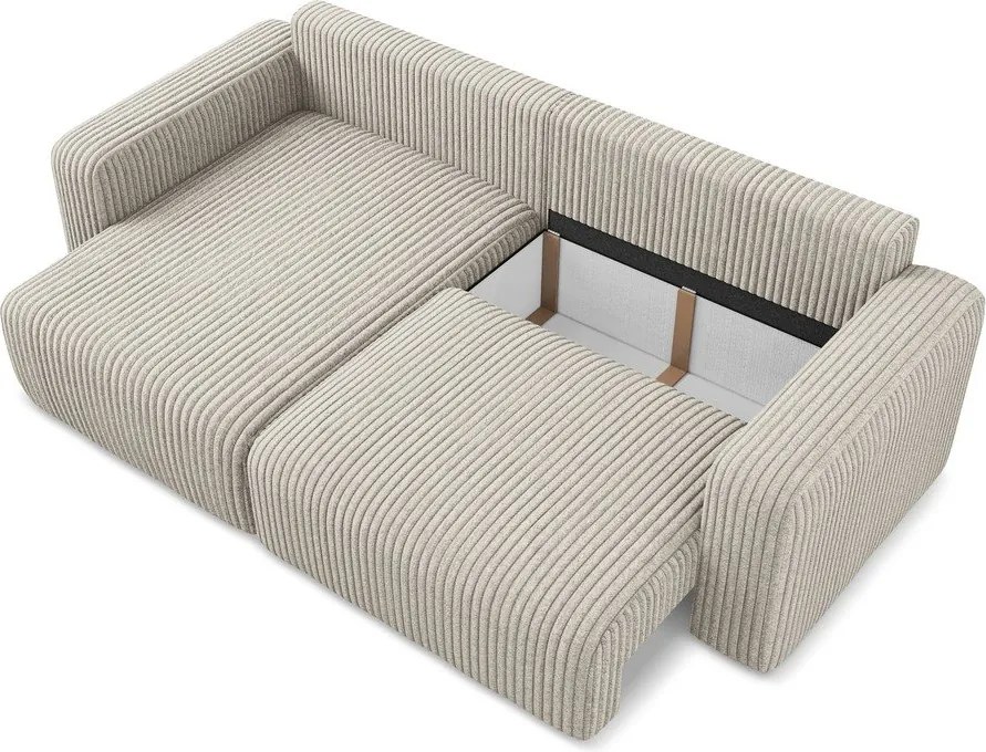 Beżowy sztruksowy rozkładany/ze schowkiem narożnik (lewostronny/z szezlongiem) Kona – Makamii