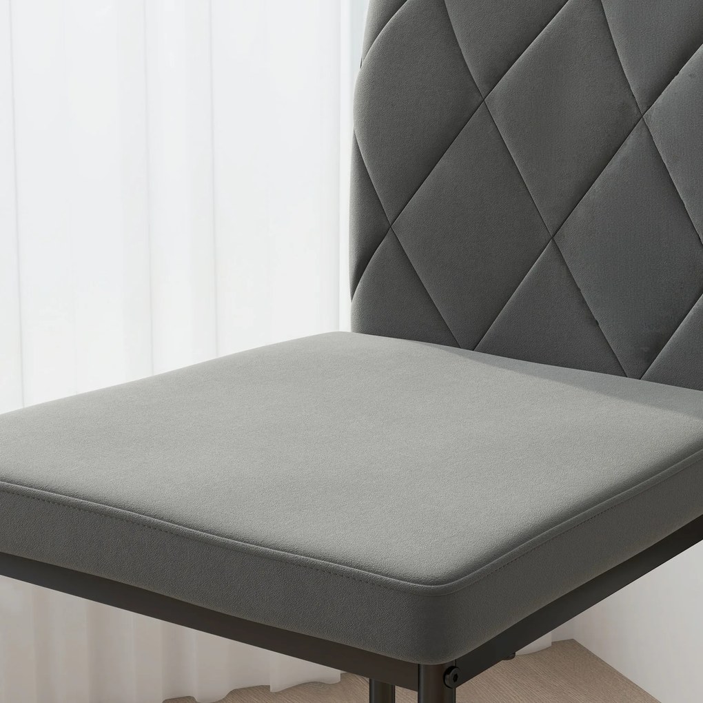 HOMCOM Zestaw 4 nowoczesnych krzeseł do jadalni w aksamitnym wykończeniu z metalowymi nogami, dla jadalni, sypialni, kuchni, Szary