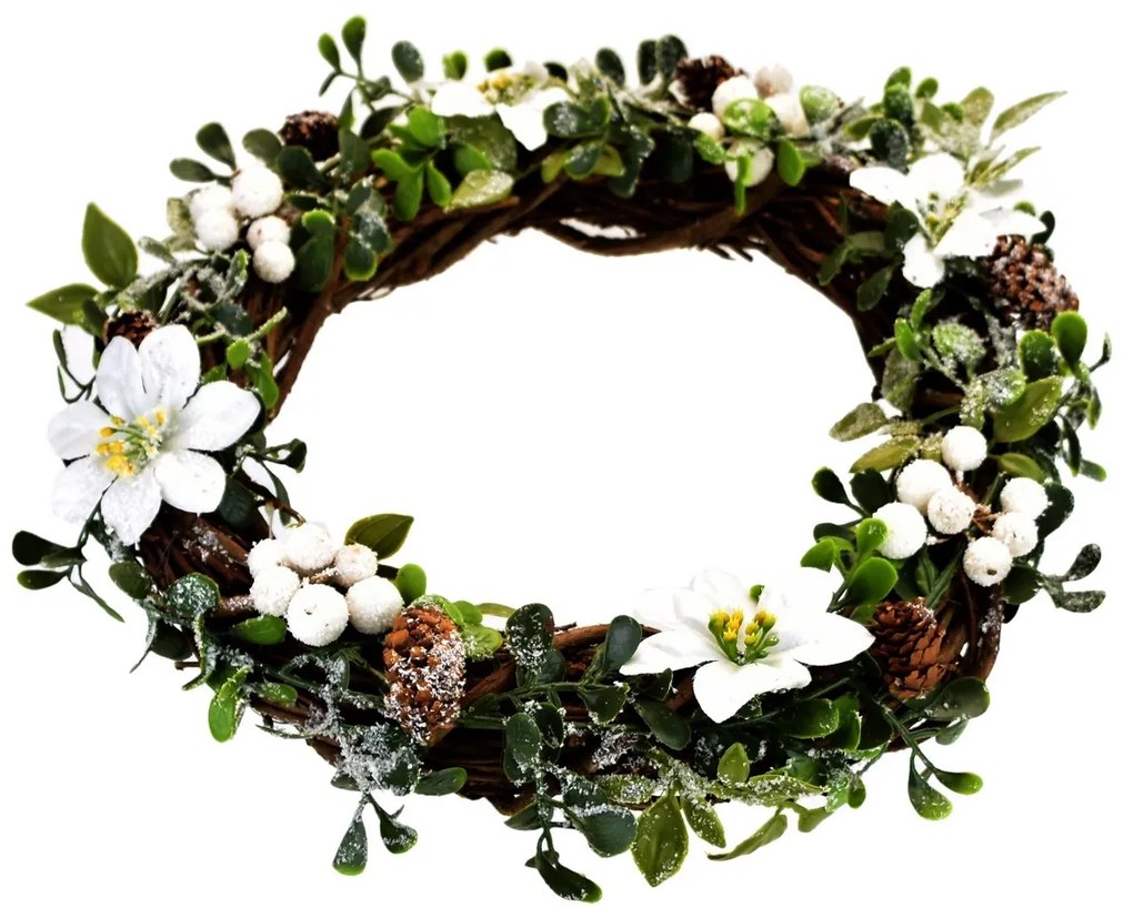 Wieniec świąteczny z wikliny White poinsettia, 30 cm