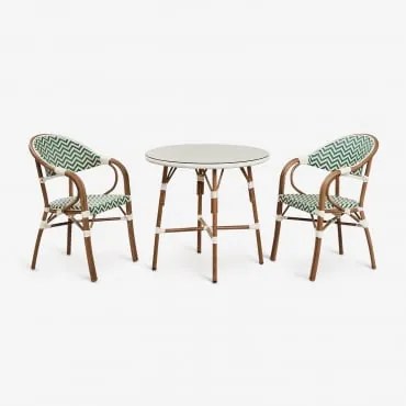 Zestaw Brielle Bistro Składający Się Ze Stołu Okrągłego O Średnicy 80 Cm I 2 Składanych Aluminiowych Krzeseł Ogrodowych Z Podłok Green - Gardenia Biel