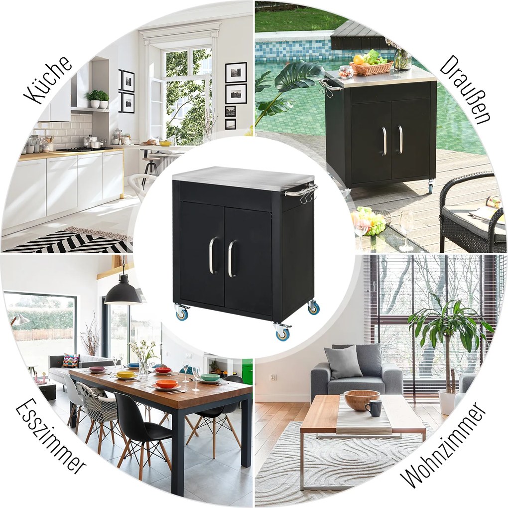 Homcom Wózek do grillowania - wózek na grill, mały wózek na grill, duży wózek na grill, wózek na grill dla ogrodu, Stal Szlachetna Czarny | Aosom PL