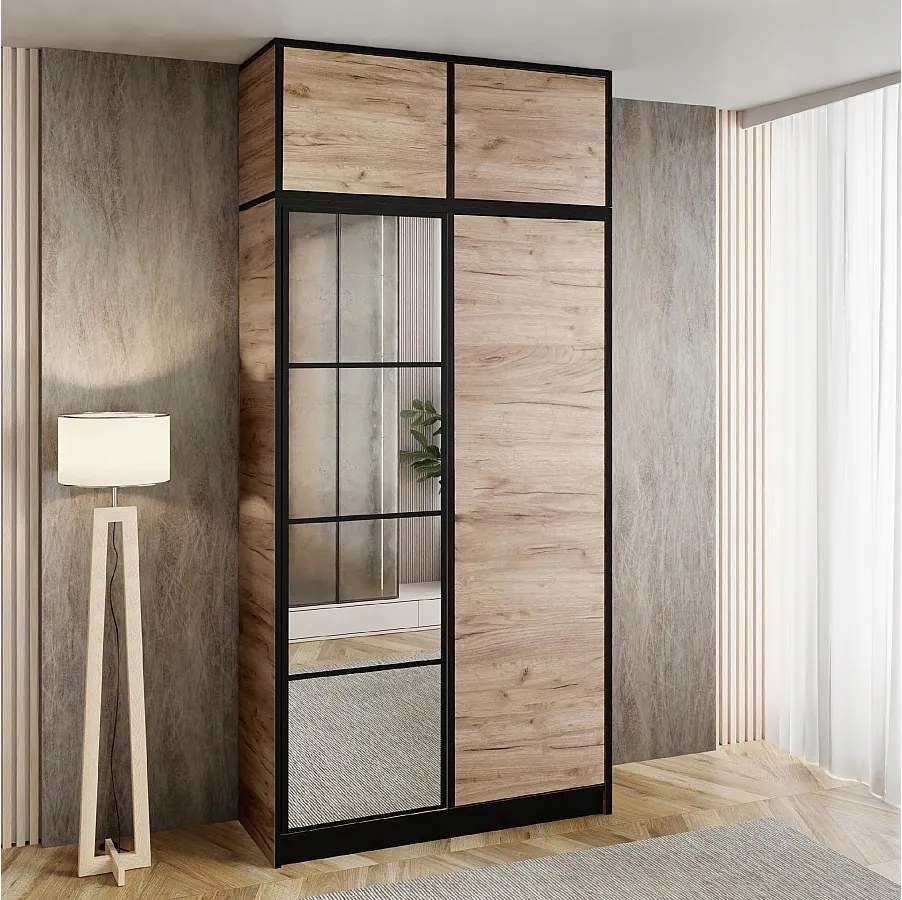 Szafa dwudrzwiowa z lustrem COSTA 2D DĄB CRAFT ZŁOTY z nadstawką