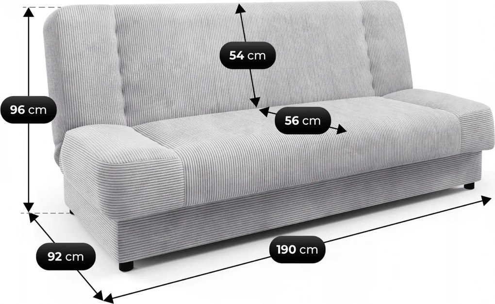 Sofa z Funkcją Spania PIANO Rozkładana Wersalka Dwuosobowa Szara Sztruksowa Nowoczesna do Salonu