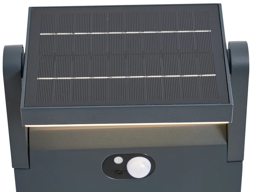 Zewnetrzna Zewnętrzna lampa słupkowa ciemnoszara z czujnikiem ruchu 60 cm IP54 Solarna - Judge Nowoczesny Oswietlenie zewnetrzne