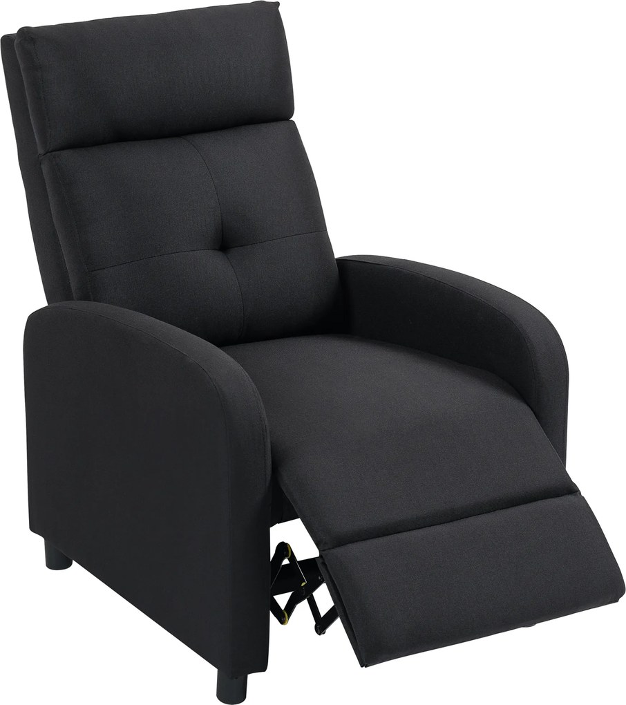 HOMCOM Fotel relaksacyjny z funkcją leżenia, wysuwany podnóżek, system kieszeniowych sprężyn, do 150 kg, czarny | Aosom PL