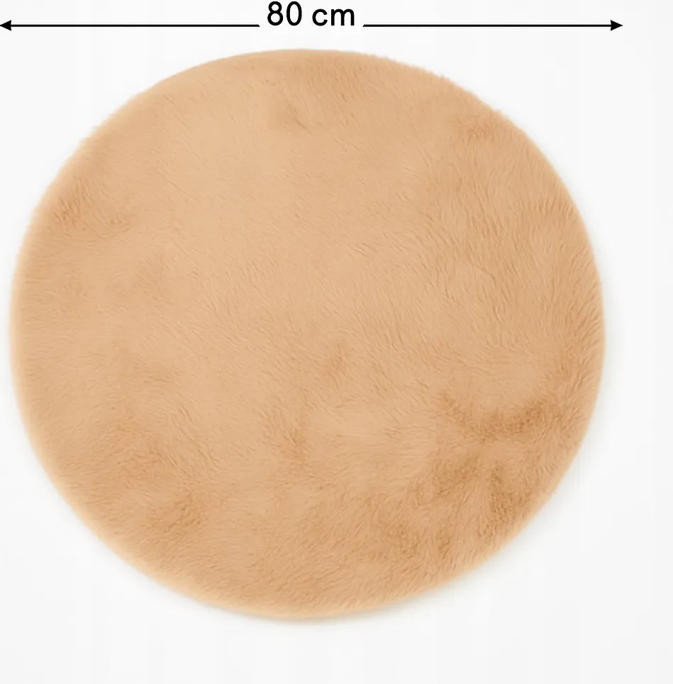 Dywanik futrzany beżowy okrągły FI80cm miękki puszysty guma antypoślizgowa