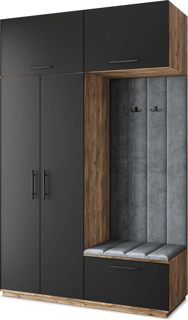 Masseno Garderoba REMA 150/240/60 cm Nowoczesna Szafa do Przedpokoju Dąb lefkas, MONOLITH 85 (Szary)
