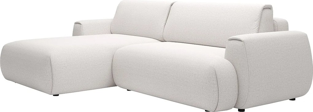 Kanapa narożna rozkładana z tkaniny szenilowej w kolorze kości słoniowej MONELIA