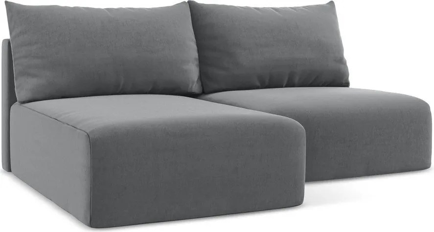 Szary aksamitny rozkładany narożnik ze schowkiem (lewostronny/z szezlongiem) Kalena – Makamii