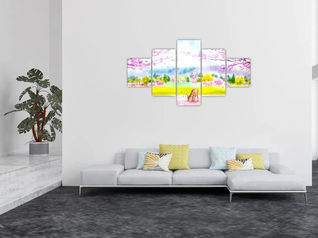 Obraz - Malowana sarna, akwarela (125x70 cm)