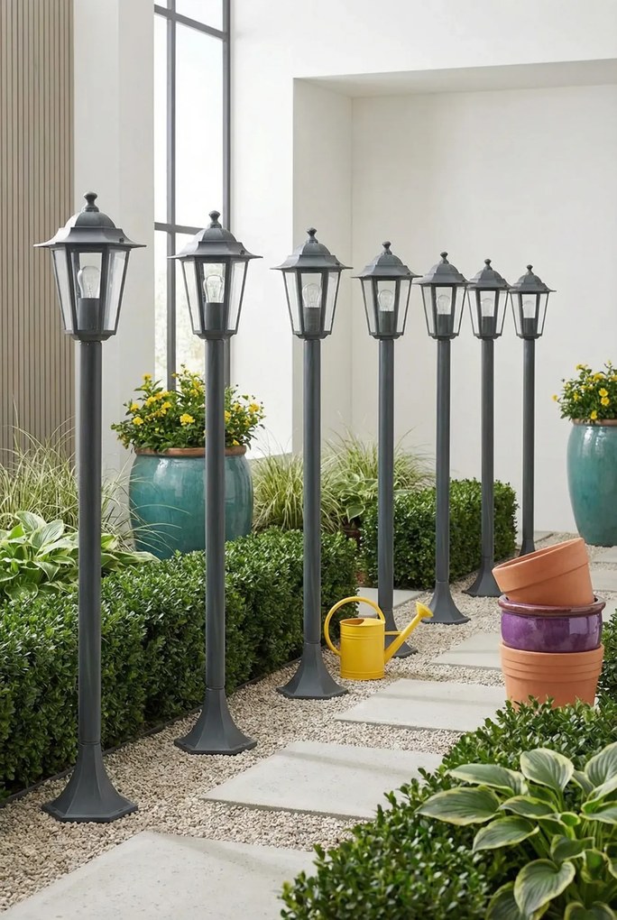 Zestaw 6 zielonych lamp stojących ogrodowych T5-W85