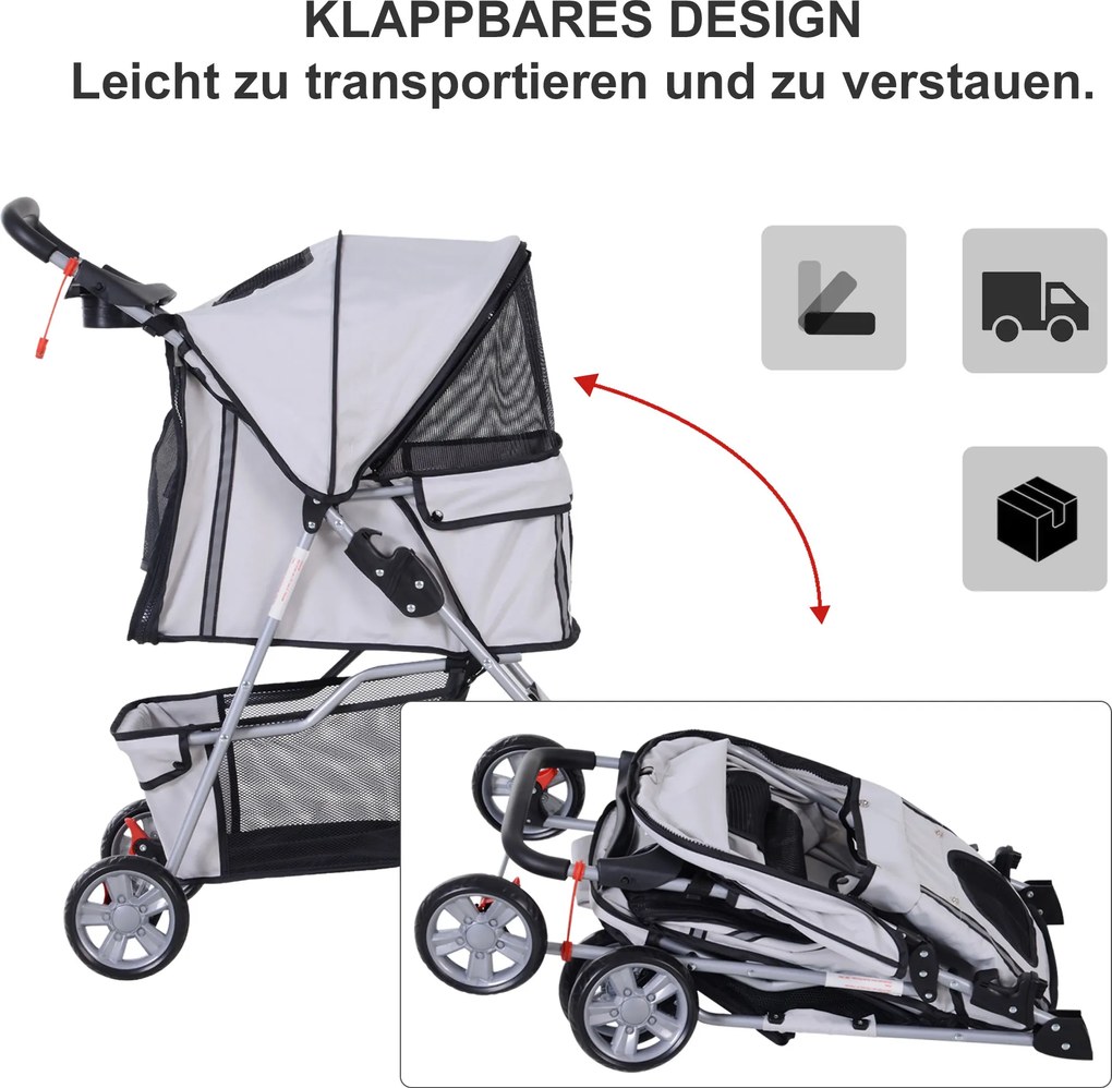 Outsunny Wózek dla Psa Kota Składany Srebrny Lekki do 15kg | Aosom PL