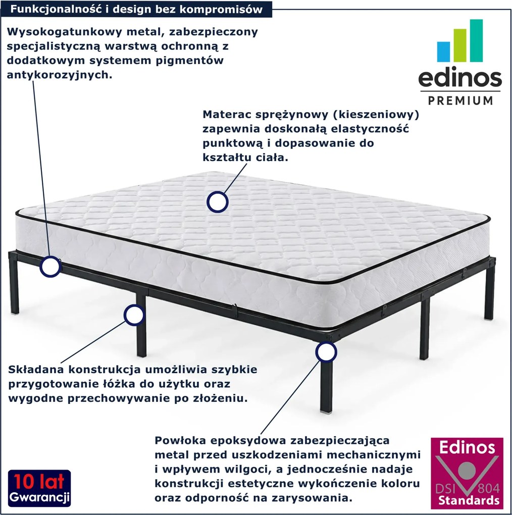 Czarne łóżko metalowe 140x200 cm z materacem G3-G37