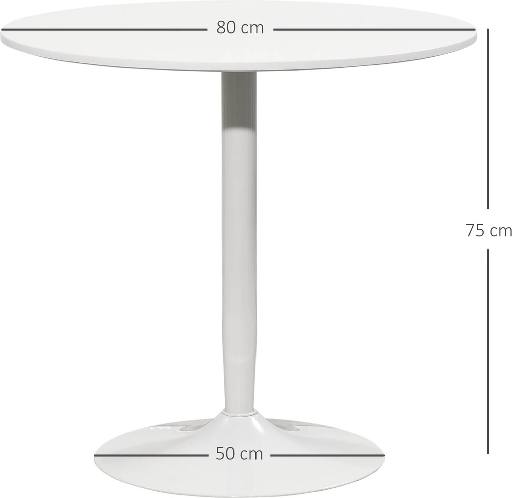 HOMCOM Stół Jadalny dla 2 Osób, Okrągły Blat Ø80 cm, MDF i Stal, Antypoślizgowy, Biały, 75H cm
