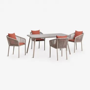 Zestaw Stołu Prostokątnego 160x90 Cm I 4 Krzeseł Ogrodowych Z Plecionej Liny Arhiza Classic Brązowy Moka - Terakota - Sklum