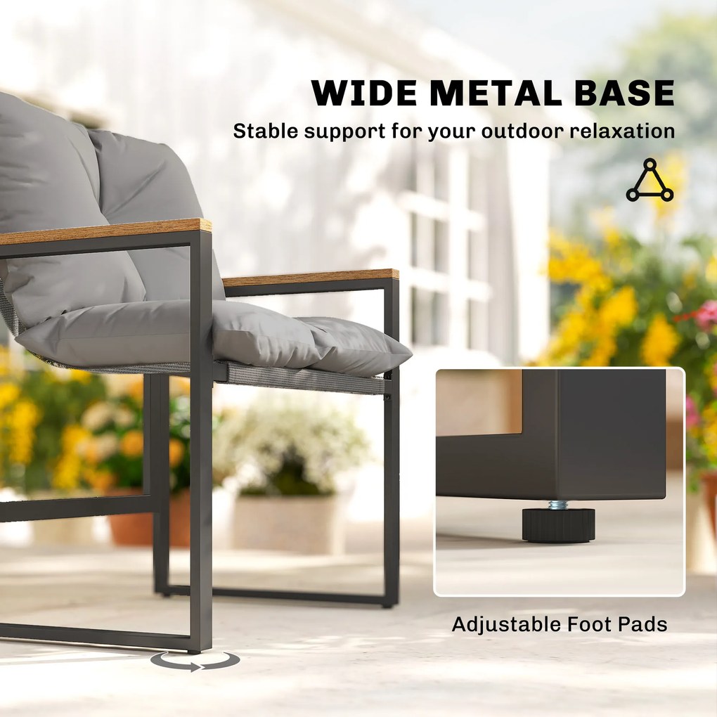 Outsunny 3-częściowy zestaw mebli balkonowych, 2 fotele ze stolikiem, poduszki z oddychającym pokryciem, meble ogrodowe, zestaw bistro z metalu, na taras i do ogrodu, szary | Aosom PL