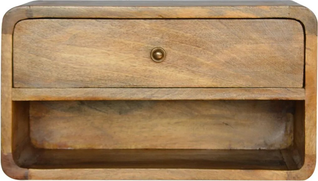 Artisan Furniture Dębowa wisząca szafka nocna z zakrzywionym wzorem i otwartym slotem, sypialnia