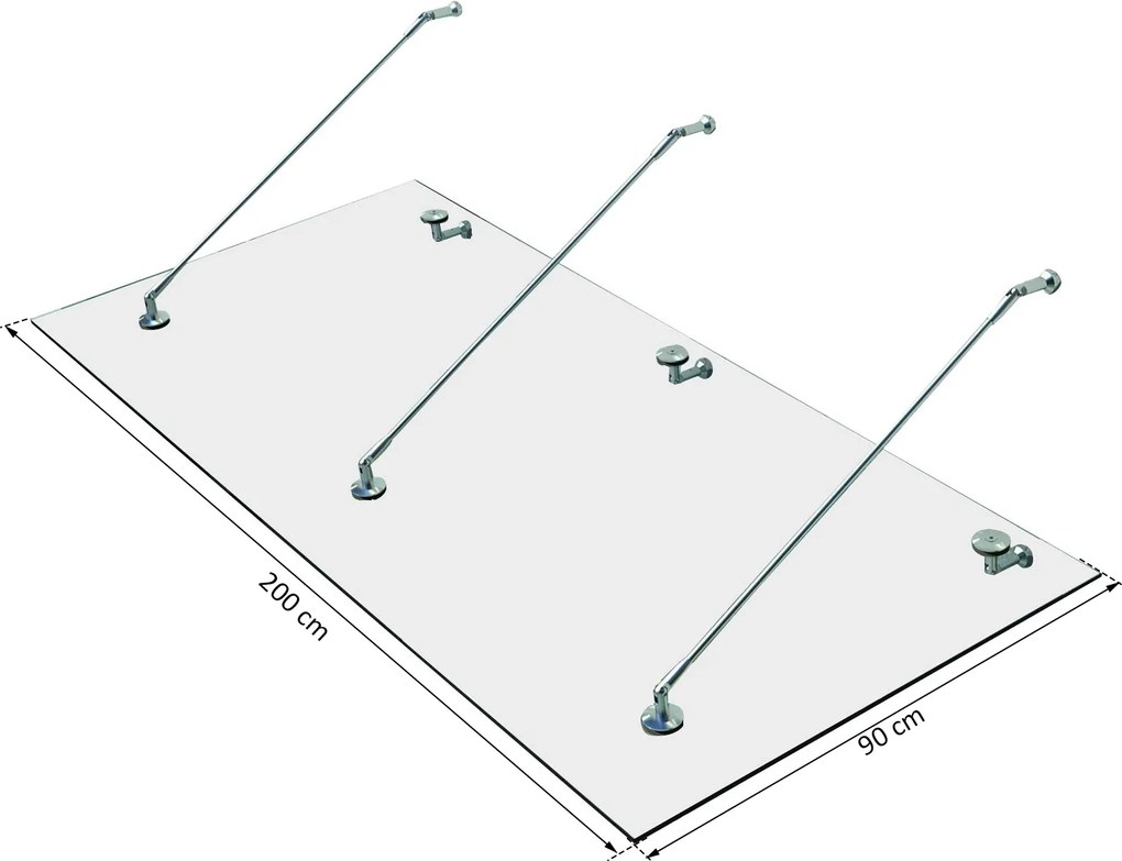 HOMCOM Nowoczesny Daszek nad Drzwi ze Szkła Hartowanego i Stali Nierdzewnej 200x90cm
