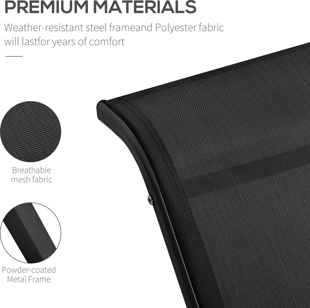 Outsunny Zestaw leżaków ogrodowych z stolikiem 2 sztuki Oddychająca tkanina Stabilna konstrukcja Czarny | Aosom PL
